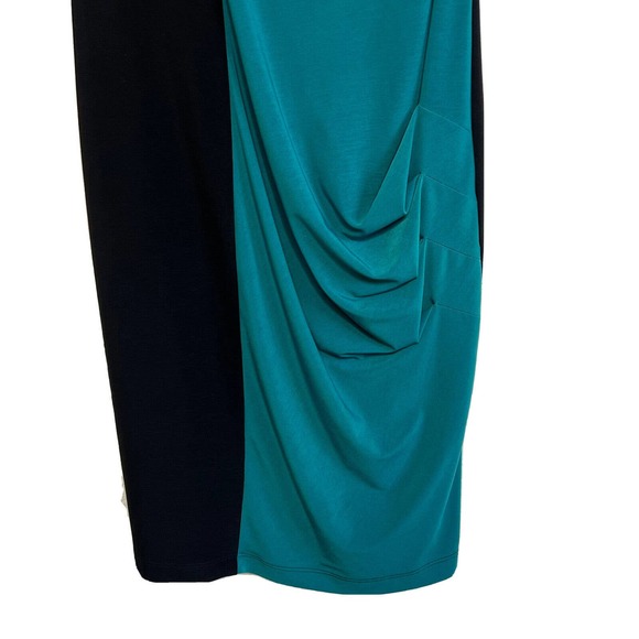 KOMAROV Dress Medium Color Block Jersey Knit Sheath Dress Asymmetric Ruched n11 - Picture 2 of 9